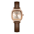Orologio al quarzo quadrato minimalista con cinturino in pelle marrone e cassa in oro rosa - Cassa Oro Rosa Quadrante Oro Rosa Cinturino Marrone
