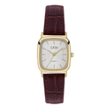 Elegant vintage square quartz watch with a gold case and dark brown leather strap - Gold Case White Dial Gold Stud Brown Strap