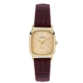 Elegant GEDI quartz watch with square gold case and brown crocodile leather strap - Gold Case Gold Dial Brown Strap