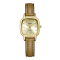 GEDI minimalist square gold quartz watch with a khaki leather strap for women - Gold Case Gold Dial Brown Strap