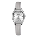 GEDI women's quartz watch with silver square case and grey leather strap - Silver Case White Dial Grey Strap