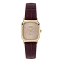Elegant gold square quartz watch for women with premium brown embossed leather strap - Gold Case Grey Dial Brown Strap