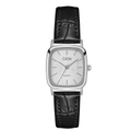 Gedi vintage silver square quartz watch with black crocodile leather strap for women - Silver Case White Dial Black Strap