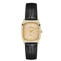 Elegante piccolo orologio al quarzo quadrato GEDI con cassa dorata e cinturino nero - Cassa Dorata Quadrante Dorato Cinturino Nero