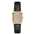 Elegante orologio al quarzo quadrato dorato con quadrante champagne e cinturino nero - Cassa Dorata Quadrante Grigio Cinturino Nero