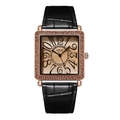 Orologio donna quadrato GEDI lusso, cassa oro rosa, cristalli marroni e cinturino in pelle - Nero