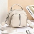 Schicke beige multifunktionale Handtasche aus Leder mit Lychee-Muster für Damen - Weiß