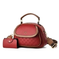 Red lychee leather tote bag set with bohemian strap and matching card holder - Burgundy