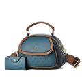 Blaue Handtasche aus Leder mit braunem Rand und passender Mini-Geldbörse im Set - Blau