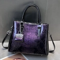 Retro purple snakeskin embossed handbag with large capacity and gradient glossy finish - Purple