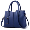 Blue lychee textured women handbag with golden hardware and adjustable shoulder strap - Dark Blue