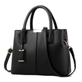 Classic black lychee pattern leather handbag with golden hardware and shoulder strap - Black