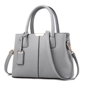 Elegant grey lychee pattern leather handbag with gold hardware and detachable strap - Light Gray