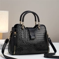 Borsa a mano classica nera con motivo a coccodrillo, hardware dorato e manico superiore - Nero