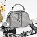 Grey large capacity tote bag with chevron stitching and geometric woven strap - Gray