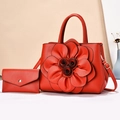 Elegante borsa rossa con decorazione floreale 3D e set di portafoglio a busta abbinato - Rosso