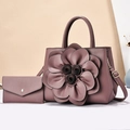 Elegant dusty pink handbag set with 3D floral accents and matching long envelope wallet - Purple