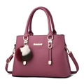 Elegant rose red tote bag with lychee texture, golden hardware and tricolor fur pompom charm - Dusty Pink