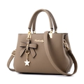 Dark khaki bow handbag in lychee grain faux leather with a star pendant and gold strap - Brown