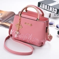 Pink faux leather handbag with rose embroidery and gold-tone metal handles - Light Pink