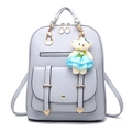 Light blue PU leather backpack for women with teddy bear charm and gold metal accents - Gray