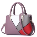 Modern color-block tote bag in purple, white, and gray with star-shaped gold hardware - Purple