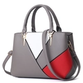 Women's handbag in gray white and red patchwork faux leather with gold hardware - Dark Gray