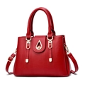 Fashionable red leather handbag with vertical stitching and gold droplet lock on white background - Red