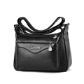 Damen Schultertasche aus schwarzem PU-Leder mit Lychee-Struktur und silbernem Logo - Standard / Schwarz