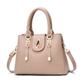 Nude pink fashion tote bag with gold teardrop lock and adjustable shoulder strap - Khaki