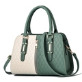 Borsa a mano color-block verde retrò e beige con eleganti cuciture a diamante - Verde