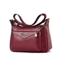 Deep red soft leather crossbody bag for middle-aged women with multi-zipper pockets - Burgundy