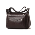 Sac bandoulière en similicuir marron foncé pour femme avec logo Davni et zip argent - café