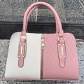 Fashionable color-block pink and cream quilted handbag with elegant gold zipper detail - Pink