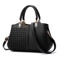 Borsa a mano in pelle martellata nera con dettagli intrecciati e finiture dorate - Stile 2 Nero Intrecciato