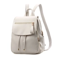 Minimalist cream-white faux leather backpack with drawstring closure and gold zipper - White