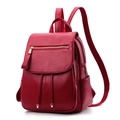 Dark red women's faux leather backpack with litchi texture and gold hardware detail - Burgundy