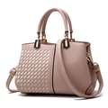 Dusty pink litchi leather handbag with woven pattern and adjustable shoulder strap - Style 2 Woven Khaki