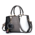 Chic tricolor crocodile texture handbag for women with plush pom-pom charm and top handle - Dark Gray
