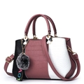 Chic tricolor stone pattern tote bag with crossbody strap and plush pompom charm - Pink