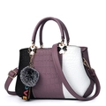 Chic tri-color crocodile texture tote bag with purple handles and clover metal details - Purple