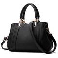 Classic black leather tote bag with stitch textures and golden metal accents - Style 3 Black