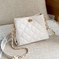 Elegant white quilted chain shoulder bag with gold twist lock and leather strap - Off White