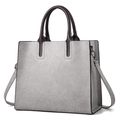 Borsa tote grigia vintage con manici marrone scuro e tracolla regolabile - Grigio chiaro