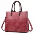 British retro burgundy large capacity tote bag with dark coffee handles and strap - Dusty Pink