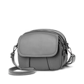 Sac bandoulière gris foncé en cuir litchi avec trois compartiments zippés - Gris clair