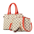 Set borsa e tracolla crema con motivo a quadrifoglio e manici arancioni vivaci - Bianco Crema con Rosso