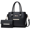 Ensemble sac à main 2 pièces noir avec gaufrage floral et détails en métal doré chic - Noir