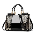 Glossy black patent leather handbag with gold sequin floral embroidery and shoulder strap - Double-sided Embroidery / Black