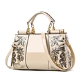 Elegant beige patent leather handbag with sparkling sequin floral embroidery - Double-sided Embroidery / Off White